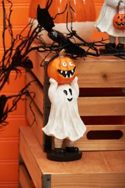 Gallerie II Kid Ghost Costume With Pumpkin Halloween Figure
