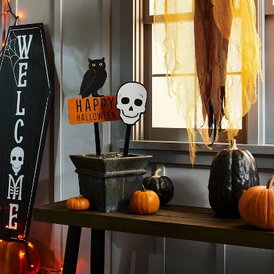 Falloween Large Black Sheltered Porch Pumpkin Halloween Decorative Sculpture - Hyde & EEK! Boutique™ 1 Falloween Large Black Sheltered Porch Pumpkin Halloween Decorative Sculpture - Hyde & EEK! Boutique™