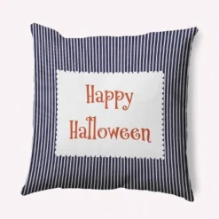 16"x16" 'Happy Halloween' Ticking Square Throw Pillow - E By Design -EEK! Deals Store GUEST 29b8dc72 7a2e 45e7 95f8 d1d4e097f3c9