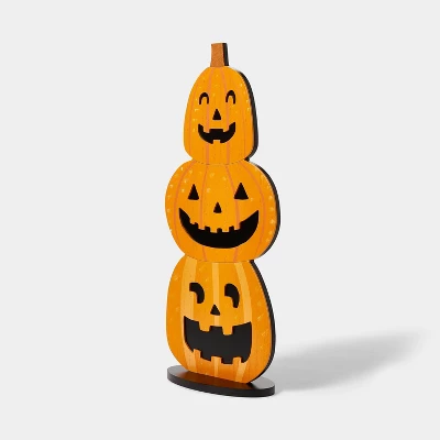 Triple Stacked Pumpkin Wood Halloween Sign - Hyde & EEK! Boutique™ 2 Triple Stacked Pumpkin Wood Halloween Sign - Hyde & EEK! Boutique™ - Image 2