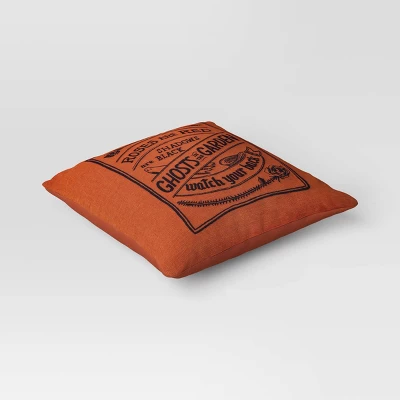 Embroidered Ghosts In The Garden Square Halloween Throw Pillow Orange - Threshold™ 2 Embroidered Ghosts In The Garden Square Halloween Throw Pillow Orange - Threshold™ - Image 2