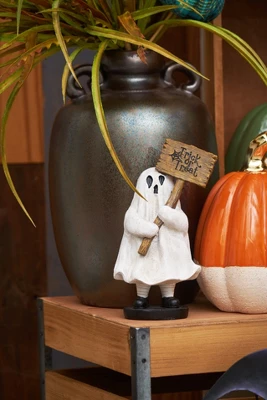 Gallerie II 7" Kid Ghost With Trick-or-Treat Sign Halloween Figure Decoration 2 Gallerie II 7" Kid Ghost With Trick-or-Treat Sign Halloween Figure Decoration - Image 2