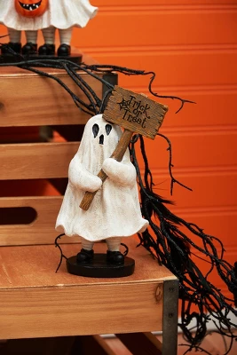Gallerie II 7" Kid Ghost With Trick-or-Treat Sign Halloween Figure Decoration 1 Gallerie II 7" Kid Ghost With Trick-or-Treat Sign Halloween Figure Decoration