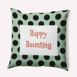 16"x16" Halloween 'Happy Haunting' Dots Square Throw Pillow - E By Design -EEK! Deals Store GUEST 56fd5717 bafb 4b97 a6fa 116f8d60ce47