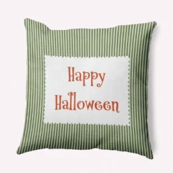 16"x16" 'Happy Halloween' Ticking Square Throw Pillow - E By Design -EEK! Deals Store GUEST 67a35688 2a5c 4a01 b2cc 6f80c933f67b