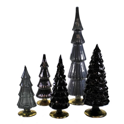 Christmas 17.0" Black Gray Glass Hued Trees S/5 Decorate Halloween Mercury Cody Foster - Decorative Sculptures 2 Christmas 17.0" Black Gray Glass Hued Trees S/5 Decorate Halloween Mercury Cody Foster - Decorative Sculptures - Image 2