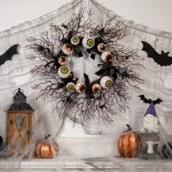 Northlight Eyeballs And Spiders Halloween Twig Wreath, 24-Inch, Unlit