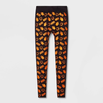 Women's Foil Printed "Boo!" Halloween Seamless Fleece Lined Leggings - Hyde & EEK! Boutique™ Black/Orange 2 Women's Foil Printed "Boo!" Halloween Seamless Fleece Lined Leggings - Hyde & EEK! Boutique™ Black/Orange - Image 2