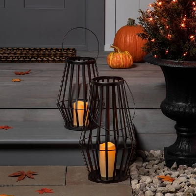 18" Light Up Metal Slat Black Halloween Decorative Lantern - Hyde & EEK! Boutique™ 1 18" Light Up Metal Slat Black Halloween Decorative Lantern - Hyde & EEK! Boutique™