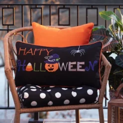 13"x24.5" Indoor Happy Halloween Black Rectangular Throw Pillow Cover - Pillow Perfect -EEK! Deals Store GUEST 9d9aae41 e53e 46ec bfa6 0f9be1dcdc69