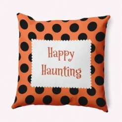 16"x16" Halloween 'Happy Haunting' Dots Square Throw Pillow - E By Design -EEK! Deals Store GUEST ab66120f e671 4fdc bf7d ba9c0fd21ab3
