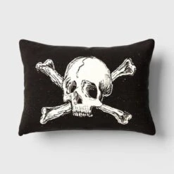 Oversize Skull And Crossbones Woven Cotton Lumbar Halloween Throw Pillow Black - Threshold™ -EEK! Deals Store GUEST b45186ba 7db4 4537 829f d4aedfe091ea