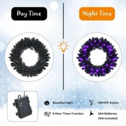 Costway 24inch Pre-lit Christmas Halloween Wreath Black W/ 35 Purple LED Lights 14 Costway 24inch Pre-lit Christmas Halloween Wreath Black W/ 35 Purple LED Lights -EEK! Deals Store GUEST c504a4e5 17e5 4dd9 8988 0132e72a6974