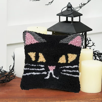 C&F Home 8" X 8" Spooky Cat Face Hooked Petite Halloween Throw Pillow 3 C&F Home 8" X 8" Spooky Cat Face Hooked Petite Halloween Throw Pillow - Image 3