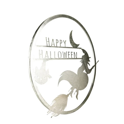 Northlight 17" Silver Flying Witch Happy Halloween Wall Sign 1 Northlight 17" Silver Flying Witch Happy Halloween Wall Sign
