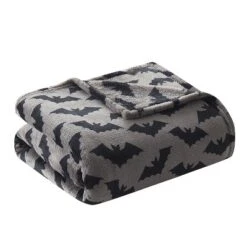 Kate Aurora Ultra Soft & Plush Gray & Black Spooky Halloween Bats Accent Throw Blanket - 50 In. W X 70 In. L
