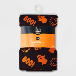 Women's Foil Printed "Boo!" Halloween Seamless Fleece Lined Leggings - Hyde & EEK! Boutique™ Black/Orange