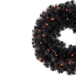 Northlight Pre-Lit Black Noble Spruce Artificial Halloween Wreath, 24-Inch, Orange Lights -EEK! Deals Store GUEST ffe6304d 7ff1 4237 9fed ae6b502279ad